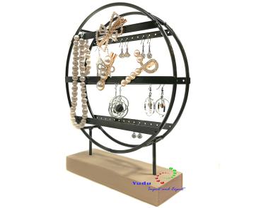 Schmuckständer Ohrring Schmuckhalter „Kreisform“ mit Holzstandfuss